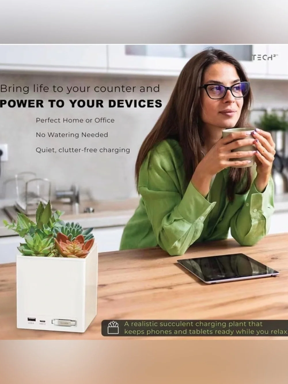 Tech² Power Bloom 45W Succulent Plant Fast Charging POWER BLOOM Station USB C&A